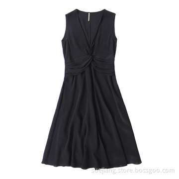 Women Casual Deep-V Collar Sleeveless Lady Dresses